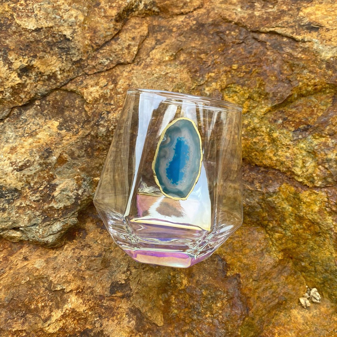 Agate Geode Glass, Gemstone Wine Glass, Custom Wine Glass, Stemless