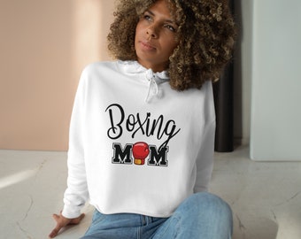 BOXING Organic Crop Hoodie Biggest Fan Enthusiast Supporter Devotee Follower Admirer Die-hard Fan Mom Support