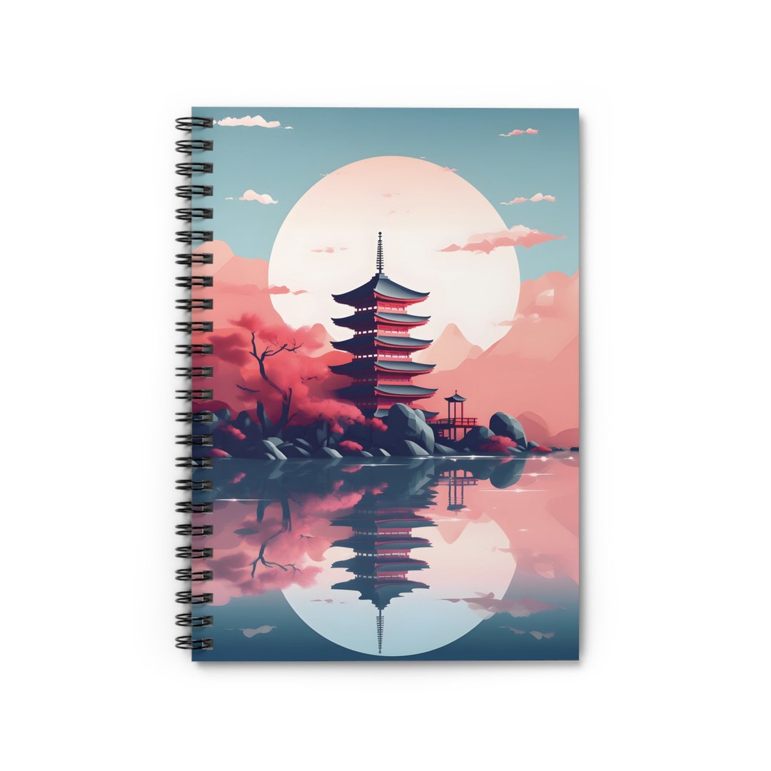 Japanese Elegance: Minimalist Pagoda and Sakura Trees - Etsy