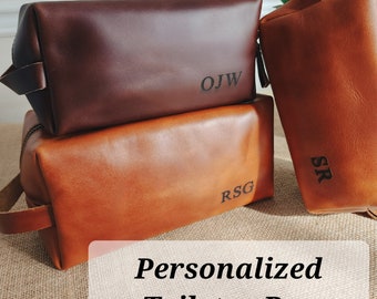 Personalized Travel Dopp Kit, Customized Leather Toiletry Bag, Gift Anniversary, Groomsmen, Men, Boyfriend, Dad, Father for gift, Birthday