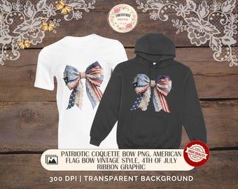 Noeud coquette patriotique PNG : ruban drapeau américain vintage, faux tissu cottagecore 4 juillet sublimation