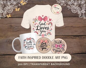 Glaube über Angst rosa Schleife png, Positive Affirmation PNG, Kokette Christian Zitat Sublimation Regenbogen Digitaler Download