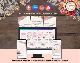 52 Affirmationskarten in der christlichen Schrift | Canva Vorlage | Glaube Inhalt & Printable Set