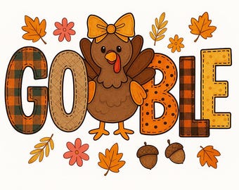 GOBBLE Patchwork Türkei PNG - Thanksgiving Sublimation für Hemden, Tassen, Taschen - Herbst Herbst Clipart, gemütliches Feiertagsdesign