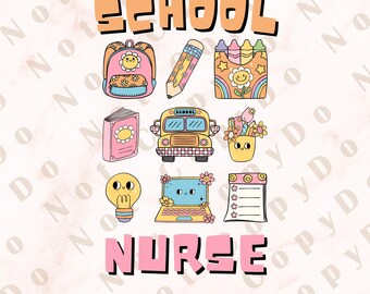 Schul-Krankenschwester-Digital-Design: Retro- Groovy -Stil PNG Sublimation