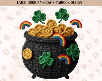 St Patrick's Day PNG | Gehäkelter Topf mit Goldsublimationsdesign | 300 DPI Transparent Download