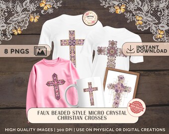 Faux Perlen Kreuz PNG Bündel | Kristall Strass Stil Christian Sublimation Design 300 DPI Glaube Grafik-Download