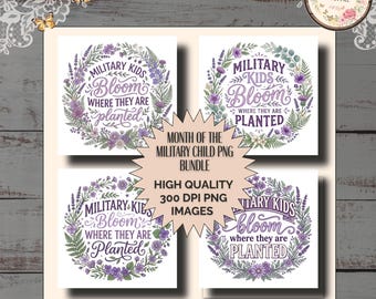 Les enfants militaires fleurissent PNG, motif violet, mois de la chemise enfant militaire, soutien aux familles des militaires, citation inspirante PNG