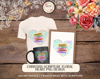 Christian Blumenherz Design | Glaube Sublimations-Shirt Grafik | Bunte Bibel Vers PNG