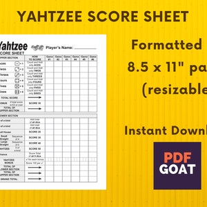 Yahtzee Punkte - Druckbare Datei - Sofort PDF Download (8,5x11 Zoll)
