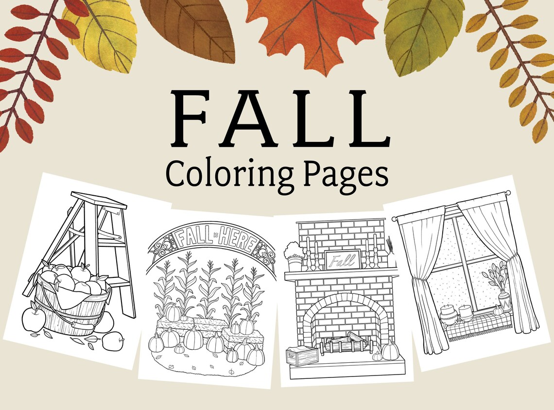 Fall Themed Coloring Pages for Adults and Children - Etsy