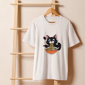 Black Cat Noodle T-Shirts, Ramen Cat T-Shirt , Noodle Cat Shirt, Black Cat Tee