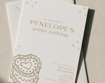 Golden Birthday Invitation | Elegant Birthday Invite | Minimalist Gold Party Invite | Adult Birthday Invitation | Editable Canva Template