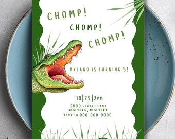 Chomp Chomp Chomp Crocodile Birthday Invitation Alligator Party Invite Editable Kids Birthday Invitation Canva Editable Download