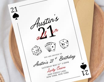All In 21 Casino Birthday Invitation Playing Card Theme 21st Birthday Poker Night Editable Printable Invite