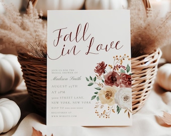 Fall in Love Bridal Shower Invitation, Autumn Bridal Shower Invite, Fall Bridal Shower, Pumpkin Bridal Shower, Editable Canva Template