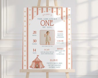 Circus Milestone Birthday Sign, First Birthday Milestone Board, Greatest One of All, Editable Canva Template Circus Party Sign b03g