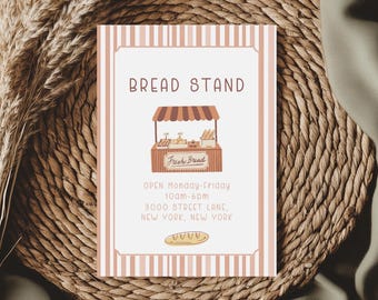 Letrero imprimible para puesto de pan, letrero para puesto de panadería en mercado, decoración para puesto de masa madre, letrero para panadería de mercado de agricultores, plantilla editable de Canva