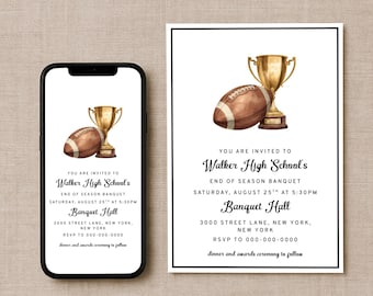 Football Banquet Invitation Template, Editable Football Awards Night Invite, End of Season Team Banquet Invitation, Canva Editable Template