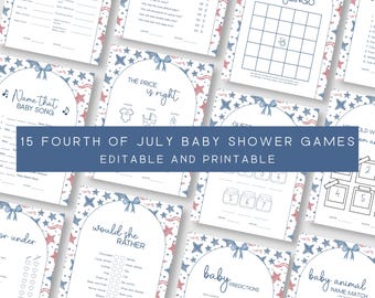 4th of July Baby Shower Games Bundle Baby Shower Games Red White Blue Baby Shower Printable Fourth of July Games Canva Editable Template