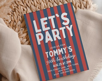 50th Birthday Invitation | Let's Party Birthday Invite | Adult Birthday Invitation | Editable Milestone Birthday | Canva Editable Template