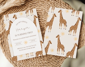 You Bet Giraffe First Birthday Invitation Template | Safari 1st Birthday Invite | Wild One Birthday | Editable Printable