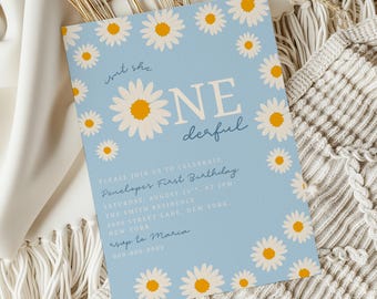 Isn’t She One-derful First Birthday Invitation Template, Daisy First Birthday Invite, Editable Canva Invite, Floral 1st Birthday, Printable
