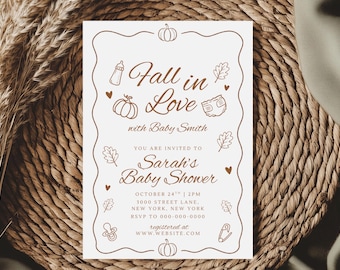 Fall Baby Shower Invitation | Autumn Baby Shower Invite | Fall In love With Baby Baby Shower Invitation | Editable Canva Template