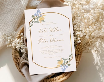 Wildflower Wedding Invitation Template, Editable Floral Wedding Invite, Elegant Botanical Wedding Invitation, Editable Canva Template