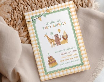 Party Animals Invitation Template, Safari Birthday Invite, Wild One Party Invitation, Canva Editable Template