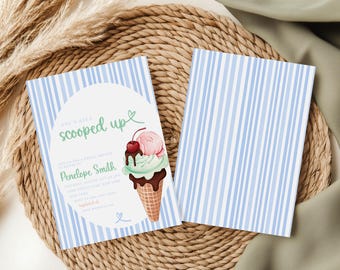 She’s Been Scooped Up Bridal Shower Invitation | Ice Cream Bridal Shower Invite | Summer Bridal Shower Template | Editable Canva Template
