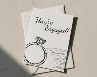 They’re Engaged Invitation | Engagement Party Invite Template | Minimalist Engagement Invitation | Editable Canva Template