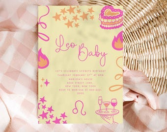 Leo Baby Birthday Invitation Template | Zodiac Birthday Invite | Leo Season Party | Astrology Birthday Invitation