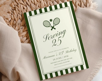 Serving Tennis Birthday Invitation Template, Tennis Party Invite, Birthday Invitation, Canva Editable Template Digital Download