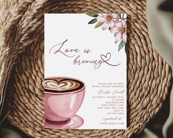 Love is Brewing Bridal Shower Invitation | Coffee Bridal Shower Invite | Bridal Brunch Invitation Template | Editable Canva Template