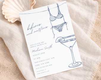 Bikinis and Martinis Bridal Shower Invitation, Beach Bridal Shower Invite, Coastal Bachelorette Party, Editable Summer Bridal Invite