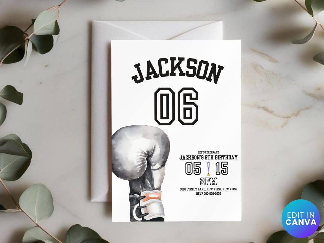 Boxing Training Invitations Boxing Birthday Invitation Canva Editable Sports Theme Party Invite - Etsy