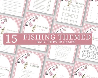 Fishing Baby Shower Games, Girl Fishing Baby Shower, Fishing Baby Shower Games, Printable Baby Shower Games, Canva Editable Template b04f