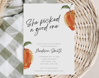 She Picked a Good One Bridal Shower Invitation Template, Fall Bridal Shower Invite, Apple Orchard Bridal Shower, Editable Bridal Invite