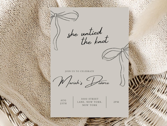 She Untied the Knot Divorce Party Invitation | Divorce Celebration Invite | Funny Divorce Party | Editable Printable Invite