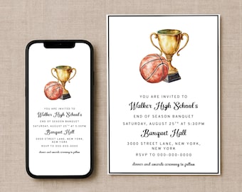 Basketball Banquet Invitation Template, Team Awards Night Invite, End of Season Basketball Party Invitation, Canva Editable Template