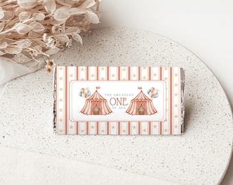 Circus Chocolate Bar Wrapper Template, Greatest One of All Candy Bar Wrapper, Circus Birthday Favor, Editable Canva Template b03g