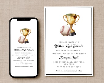 Baseball Banquet Invitation Template, Editable Baseball Awards Night Invite, End of Season Team Banquet Invitation, Editable Canva Template