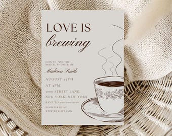 Love Is Brewing Bridal Shower Invitation, Coffee Bridal Shower Invite, Espresso Bridal Shower, Cafe Bridal Shower, Editable Canva Template