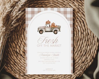 Fresh Off The Market Bridal Shower Invitation | Fall Bridal Shower Invite | Pumpkin Truck Invitation | Editable Canva Template