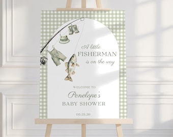 Fishing Baby Shower Welcome Sign, Fishing Baby Shower Sign, Fishing Welcome Sign, Editable Canva Template