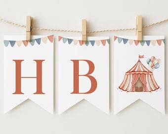Circus Happy Birthday Banner Template, Editable Circus Birthday Banner, Greatest One of All Party Banner, Editable Canva Template b03g