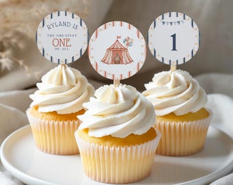 Circus Cupcake Topper Template, Editable Circus Cupcake Toppers, Greatest One of All Cupcake Toppers, Canva Editable Template b03g