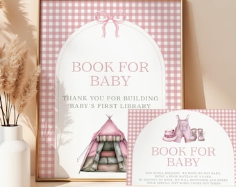 Fishing Baby Shower Book Request Sign, Bring a Book Baby Shower Sign, Girl Fishing Baby Shower Decor, Editable Canva Template b04f