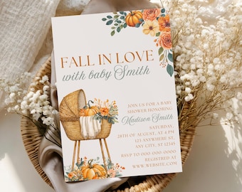 Fall Baby Shower Invitation | Autumn Baby Shower Invite | Fall In love With Baby Baby Shower Invitation | Editable Canva Template